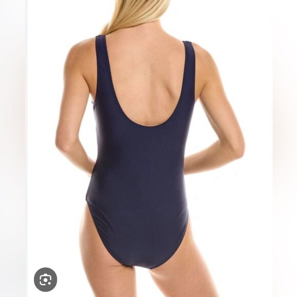 Nicole Miller 1 pc Peacock Navy Blue Scoop Back Bathing Suit NWT Women's Size XL - Picture 2 of 8